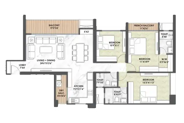 3 BHK Floor Plan